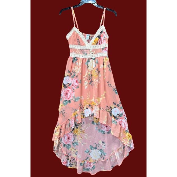 Rue 21 - Women's Summer Sleeveless High Low Hem Ruffle Floral Dress - Pink - S - Picture 1 of 16